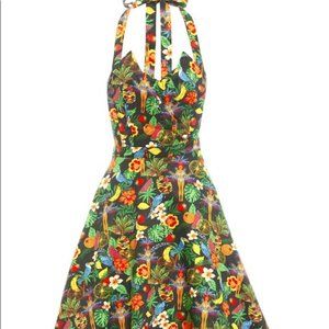 Halterneck swing dress - jungle print